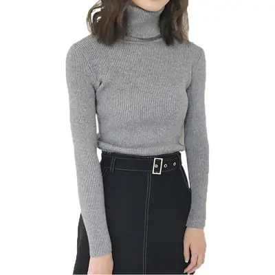 Black Thickened Korean Style Turtleneck Sweater with Red Bag