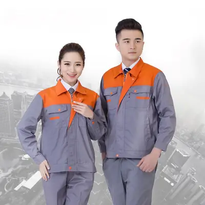 Men Long Sleeve Labor Protective Auto Repair Suit Orange Grey