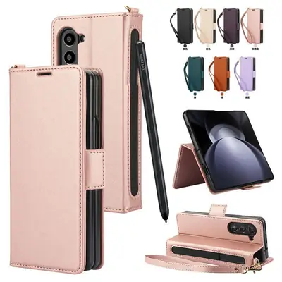 Samsung Z Fold 3 Leather Phone Case Stacked Pink