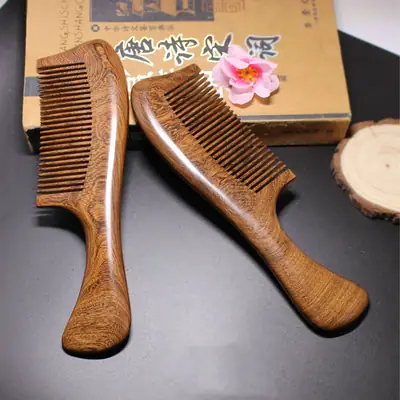 Natural Black Gold Sandalwood Hair Comb Whole Wood Long Handle