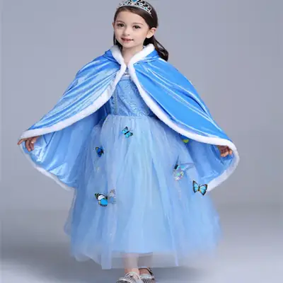 Girls Pink Tulle Cape with Blue Embellishments
