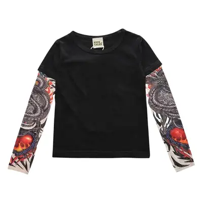 White Long Sleeve T-Shirt with Spliced Tattoo Sleeves