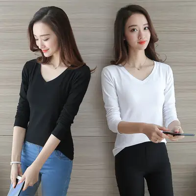 2025 Women Long Sleeve T-Shirt Pure Color Slim Fit
