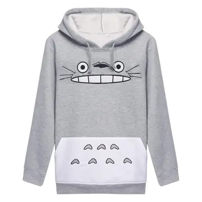 Totoro Printed Hoodie for Women Grey White