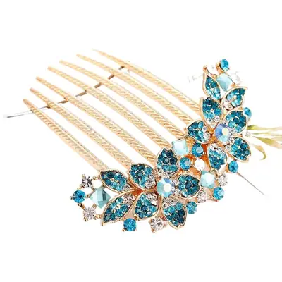 Crystal Flower Hair Comb with 7 Teeth Design