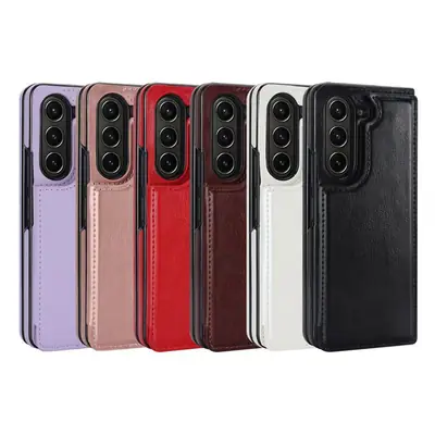 Samsung Z Fold 6 Leather Phone Case Pink Double Buckle