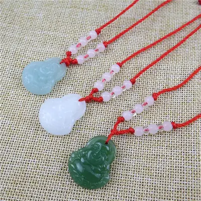 White Jade Guanyin Necklace Red Rope Peace Buckle