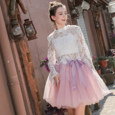 Cross-Border Women's Turquoise Tulle Skirt with Lace Top