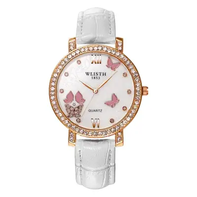 Women's Luxury Diamond Quartz Watch Blue Leather Band