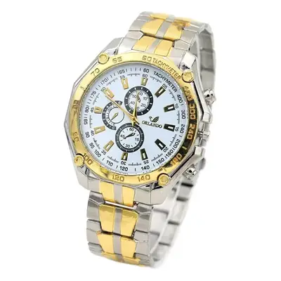 Gold Steel Strip Watch for Men with Three-Eye Dial