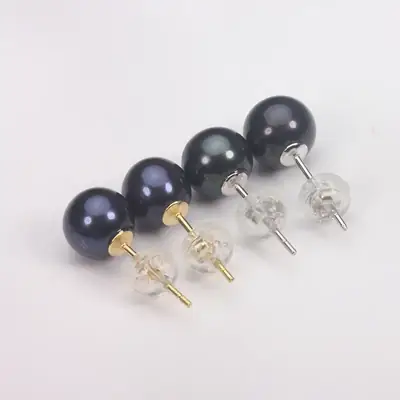6.5-7.5mm Black Pearl Earrings S925 Silver