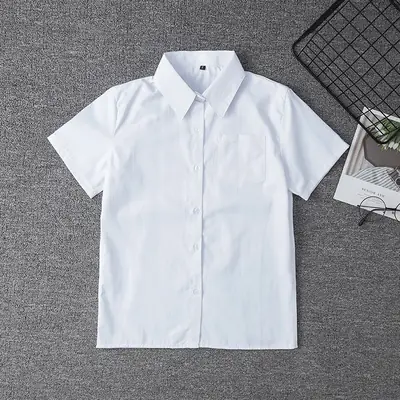 Men Light Blue Pointed Collar Shirt Short Sleeve