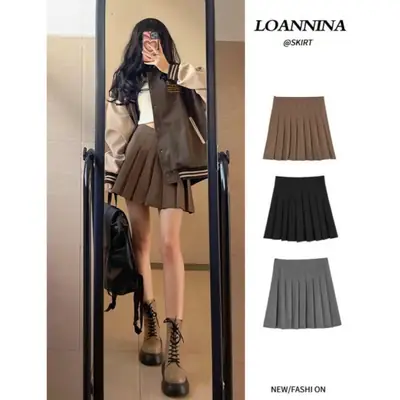 Black Pleated Summer Skirts for Women High Waist Tennis Style