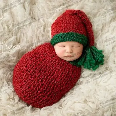 Newborn Knitted Sweater Suit Red Green Handmade Wool