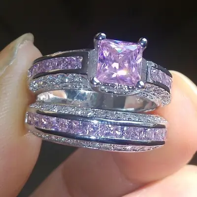Hot Pink Zircon Ring with Multi Layered Design
