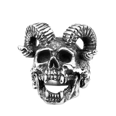 Stainless Steel Satan Sheep Head Skull Ring for Men