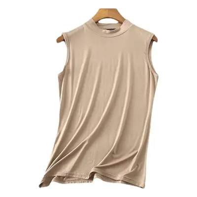 Women's Sleeveless Camisole with Half Collar Beige