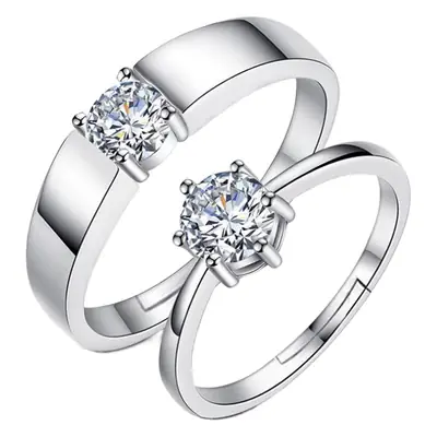 Korean Style Couple Diamond Rings 925 Silver Wedding Set
