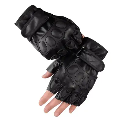 Men's Black Leather Half Finger Gloves Cycling Sports