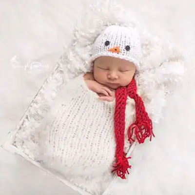 Newborn Cartoon Wool Sleeping Bag with Red Scarf