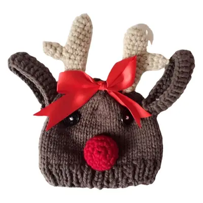 Kids' Red Bow Knitted Hat with Red Nose