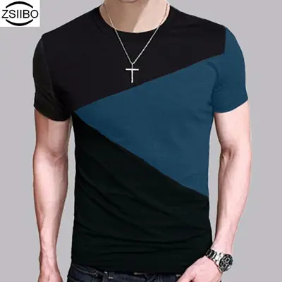 Men's Cross-Color Round Neck T-Shirt Korean Style