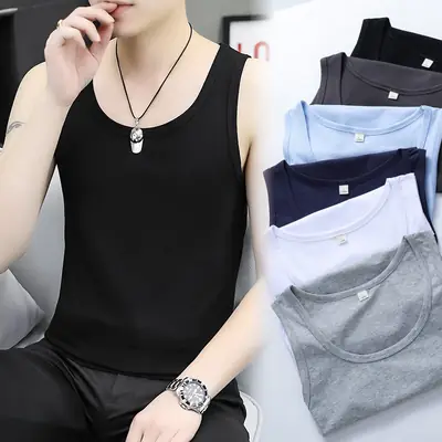 Men's Black Cotton Sleeveless Vest Slim Fit Casual Sports Wear