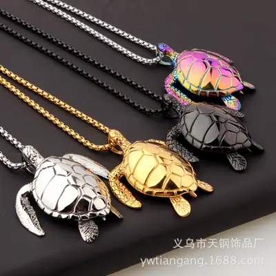 Turtle Pendant Necklace Titanium Steel Black