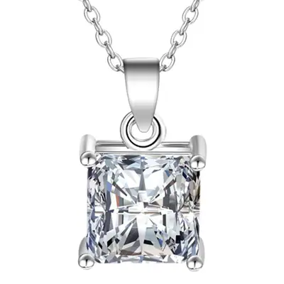 Weihua Geometric Square Zircon Silver Pendant Necklace
