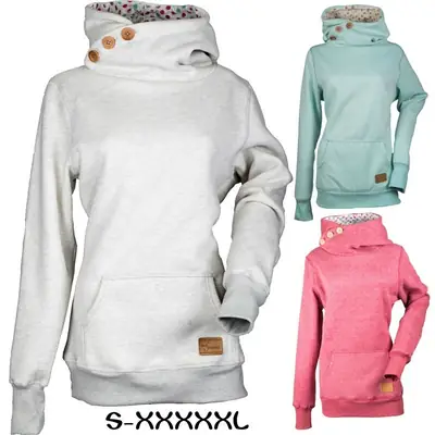 Pink 3-Button Hooded Sweatshirt with Pocket XL