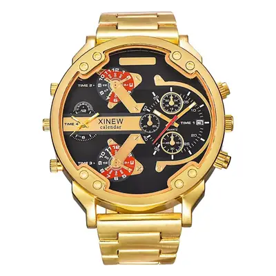 XINEW Men's Gold Quartz Watch with Back View