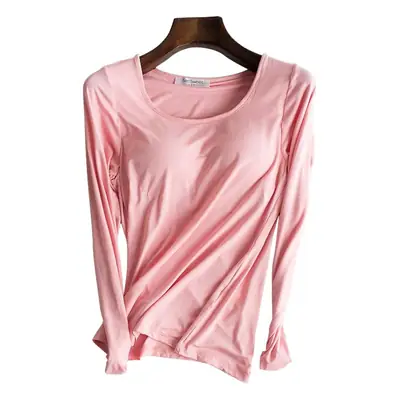 Women's Pink Modal Slim Fit Top with Chest Pad Large