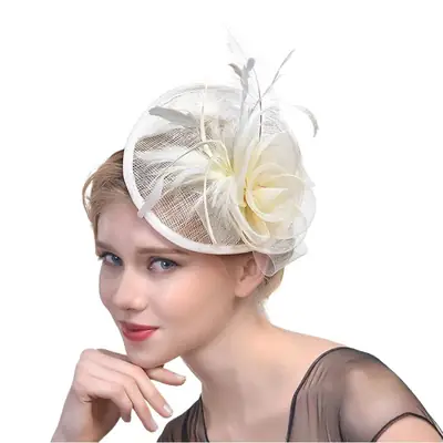 Pink Feather Mesh Bridal Hat for Women