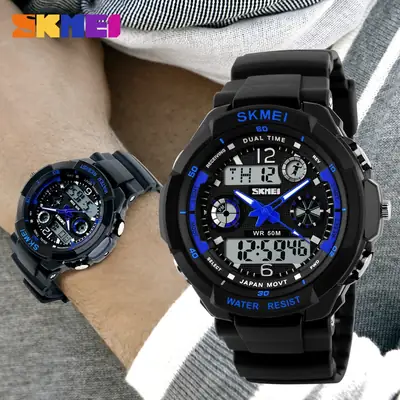 Waterproof Men's Digital Watch with Green Display
