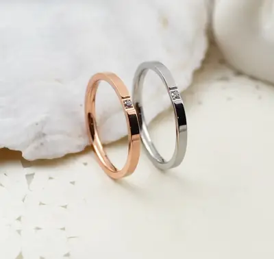New Fashion Single Diamond Ultra Fine Edition Diamond Wedding Ring Couple Small Tail Ring Pair Ring Single Diamond Index Finger Titanium Steel Finger Ring Ring
