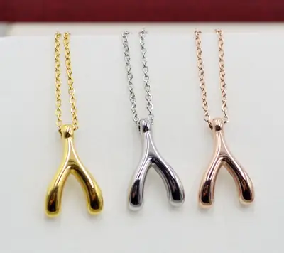 Spot titanium steel Korean wish bone necklace female Korean wish good luck pendant necklace