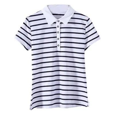 Women Striped Polo T-Shirt Summer Slim Fit