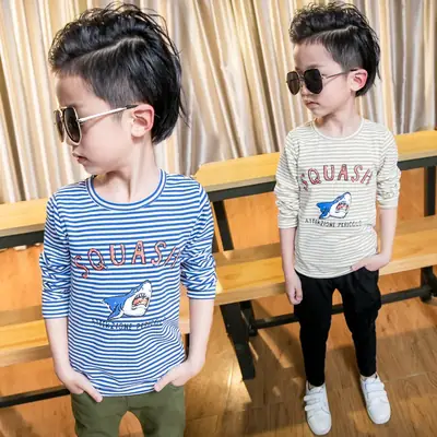 2022 Spring New Shark Boys' Base Shirt Dangdang Bear Children's Wear Korean Mid-Big Children's Long Sleeve T-Shirt 702