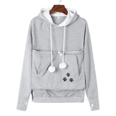 Gray Hooded Sweatshirt with Pocket & Buttons