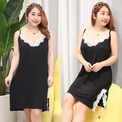 Women's Black Modal Camisole Nightdress V-Neck Large