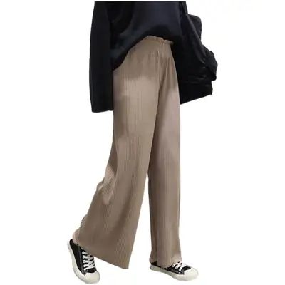 Women's Wide Leg Pleated Pants with Elastic Waist