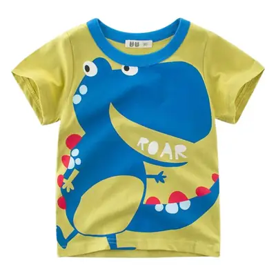 Kids Cartoon T-Shirt Blue Yellow Round Neck Short Sleeve