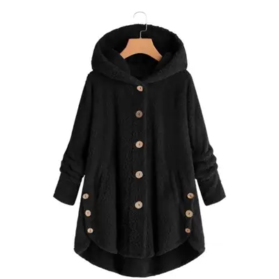 Women's Grey Hooded Button Coat 2025 Winter