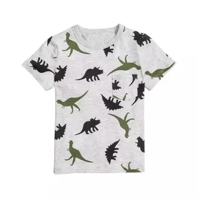 Summer Dino Print Boys T-Shirt White Short Sleeve