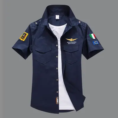 White Army Green Slim Fit Cotton Short Sleeve Shirt for Men