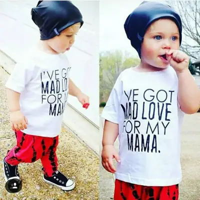 Children's T-Shirt + Pants Cotton Set White Red Mad Love Print