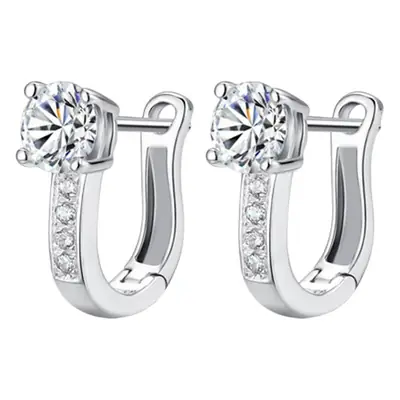 Korean Women's Round Micro-Ivalaid Zircon Earrings Silver