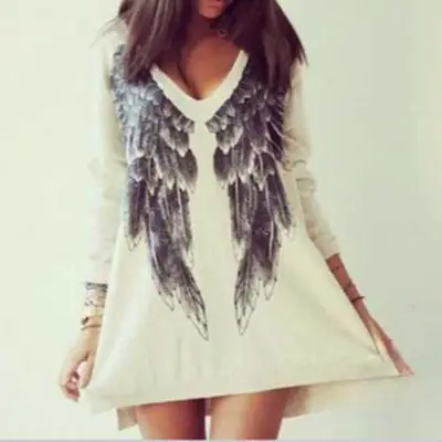 Women Angel Wings Reversible T-Shirt Long Sleeve