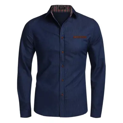 Men's Navy Blue Long Sleeve Denim Shirt