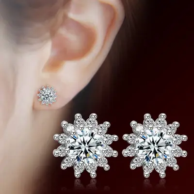 Korean Silver Plated Zircon Earrings for Women